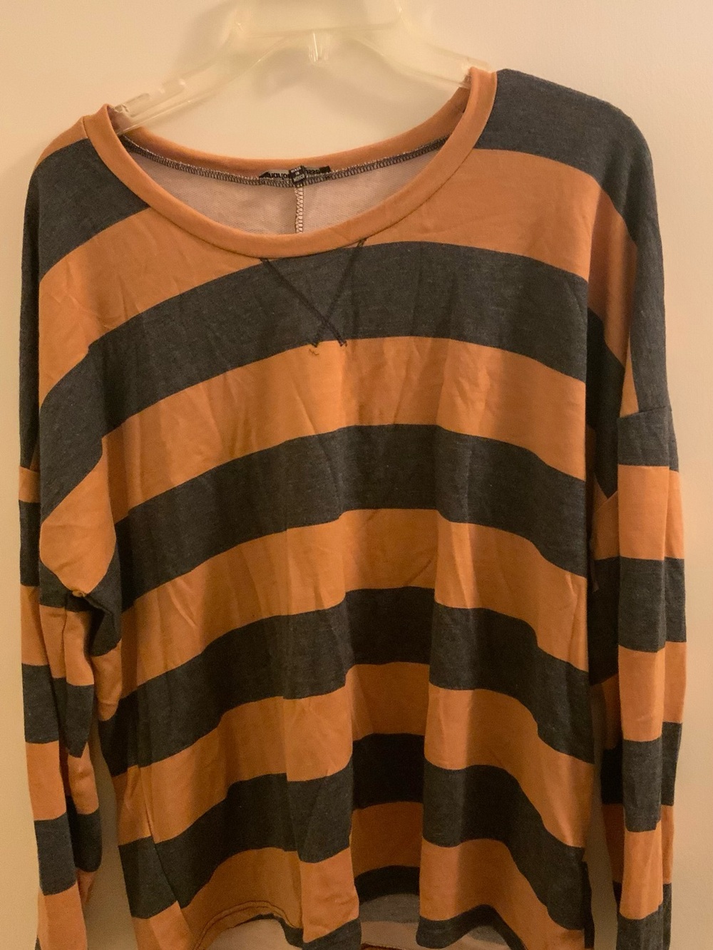Charlotte Russe Striped Long-Sleeve Scoop Neck Top - Orange and Gray